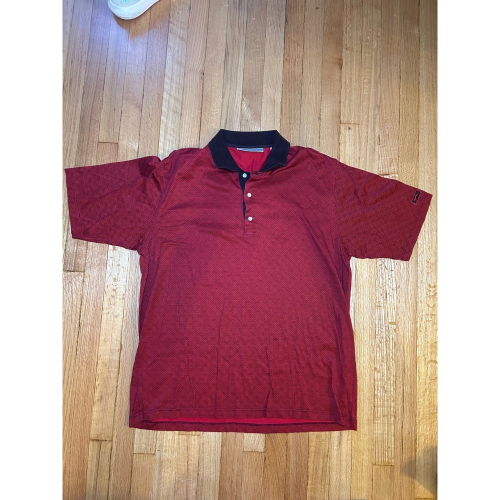 Slazenger Mens XL Red Black Geometric Maze Print Cotton Polo Shirt Short Sleeve